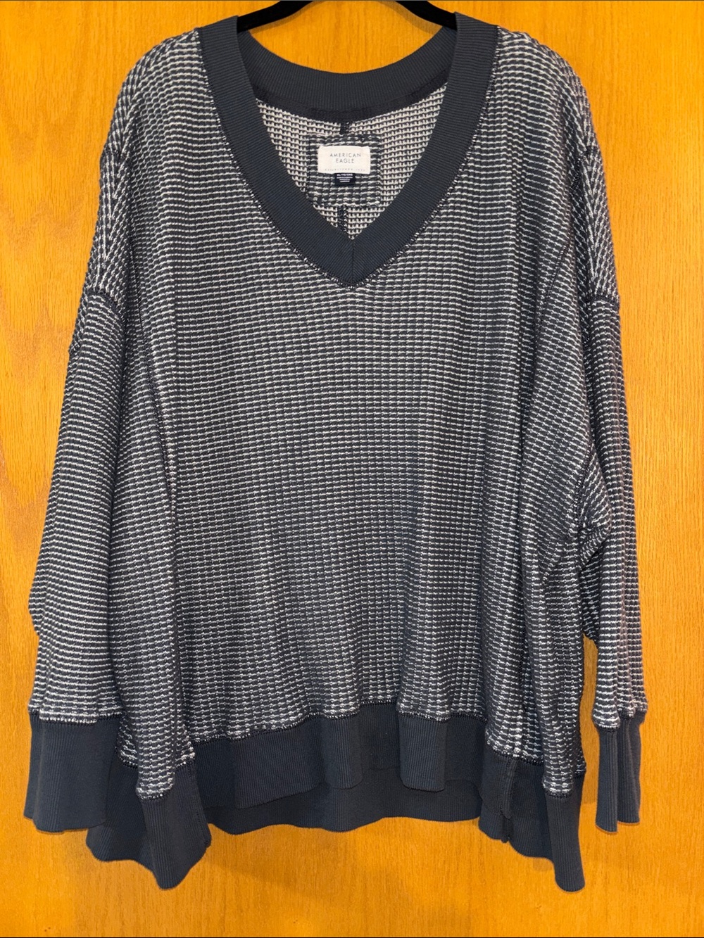 American Eagle Outfitters Blue and White Striped V-Neck Sweater - Picture 1 of 7